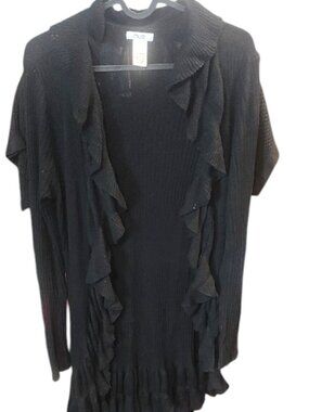 Chache Knit Black Ruffled Open Cardigan -16 ptp